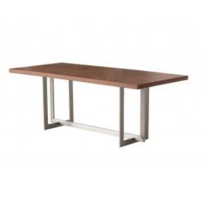 Remi Dining Table Natural Walnut/Matte White with Brushed Stainless Steel