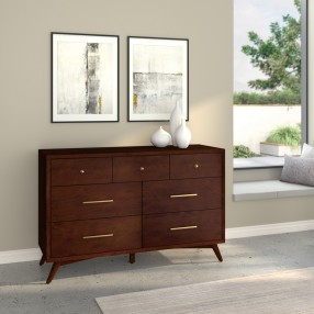Alpine Furniture Flynn Mid Century Modern 7 Drawer Dresser, Walnut - Lifestyle
