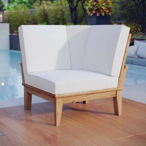 Modway Marina Outdoor Patio Teak Corner Sofa in Natural White - Lifestyle