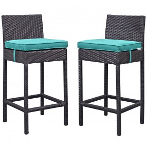 Modway Lift Bar Stool Outdoor Patio in Espresso Turquoise - Set of Two - Set in Front Angle