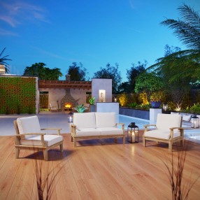 Modway Marina 3 Piece Outdoor Patio Teak Set in Natural White - Lifestyle