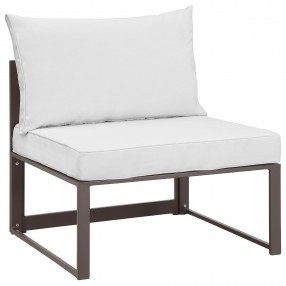 Modway Fortuna Armless Outdoor Patio Chair - Brown White - Front Side Angle