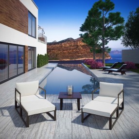 Modway Fortuna 5 Piece Outdoor Patio Sectional Sofa Set - Brown White - Lifestyle