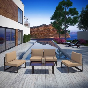 Modway Fortuna 5 Piece Outdoor Patio Sectional Sofa Set - Brown Mocha - Lifestyle