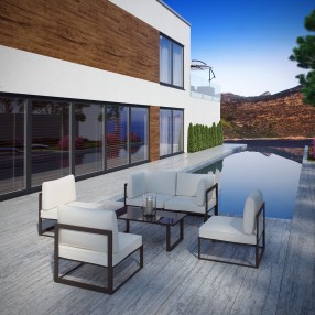 Modway Fortuna 6 Piece Outdoor Patio Sectional Sofa Set in Brown White - Lifestyle