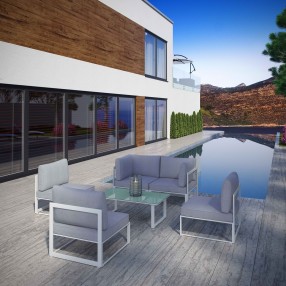 Modway Fortuna 6 Piece Outdoor Patio Sectional Sofa Set - White Gray - Lifestyle