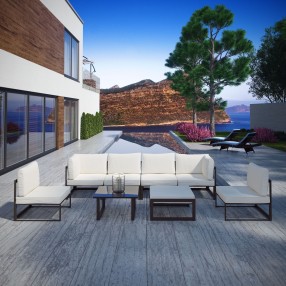Modway Fortuna 8 Piece Outdoor Patio Sectional Sofa Set in Brown White - Lifestyle