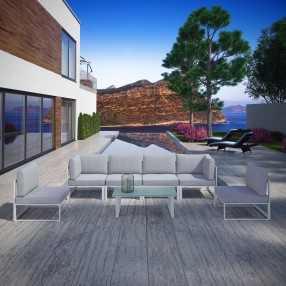 Modway Fortuna 7 Piece Outdoor Patio Sectional Sofa Set in White Gray - Lifestyle