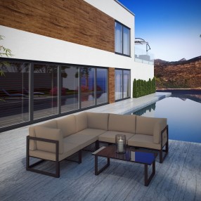 Modway Fortuna 6 Piece Outdoor Patio Sectional Sofa Set in Brown Mocha - Lifestyle