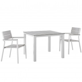 Modway Maine 3 Piece Outdoor Patio Dining Set in White Light Gray - Front Angle