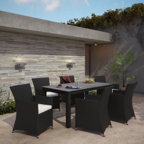 Modway Junction 7 Piece Outdoor Patio Dining Set in Brown White - Lifestyle