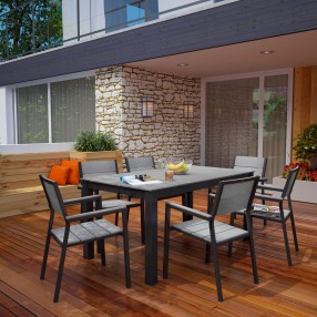 Modway Maine 7 Piece Outdoor Patio Dining Set in Brown Gray - Lifestyle