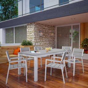 Modway Maine 7 Piece Outdoor Patio Dining Set in White Light Gray - Lifestyle