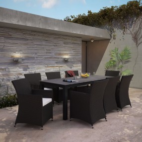 Modway Junction 9 Piece Outdoor Patio Dining Set in Brown White - Lifestyle