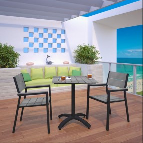 Modway Maine 3 Piece Outdoor Patio Dining Set in Brown Gray - Lifestyle