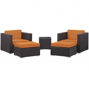 Modway Convene 5 Piece Outdoor Patio Sectional Set in Espresso Orange - Set in Front Side Angle