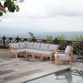 Modway Marina 6 Piece Outdoor Patio Teak Set in Natural White - Lifestyle
