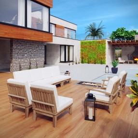 Modway Marina 8 Piece Outdoor Patio Teak Set - Natural White - Lifestyle