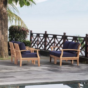 Modway Marina 4 Piece Outdoor Patio Teak Set in Natural Navy - Lifestyle