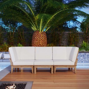 Modway Marina 3 Piece Outdoor Patio Teak Set in Natural White - Lifestyle