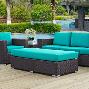 Modway Convene Outdoor Patio Fabric Rectangle Ottoman in Espresso Turquoise - Lifestyle