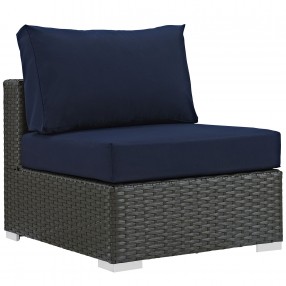 Modway Sojourn Outdoor Patio Fabric Sunbrella® Armless in Canvas Navy - Front Side Angle