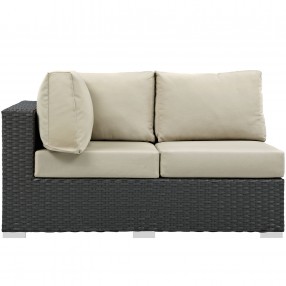 Modway Sojourn Outdoor Patio Sunbrella® Left Arm Loveseat - Canvas Antique Beige - Front Angle