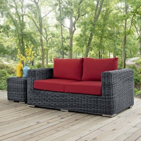 Modway Summon Outdoor Patio Sunbrella® Loveseat in Canvas Red - Lifestyle