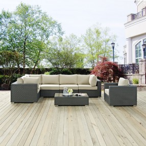 Modway Sojourn 7 Piece Outdoor Patio Sunbrella® Sectional Set - Canvas Beige - Lifestyle
