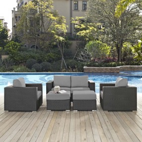 Modway Sojourn 5 Piece Outdoor Patio Sunbrella® Sectional Set - Canvas Gray - Lifestyle
