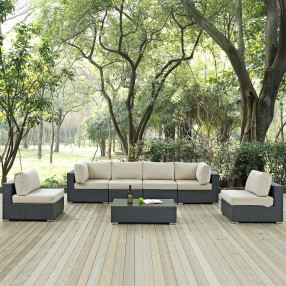 Modway Sojourn 7 Piece Outdoor Patio Sunbrella® Sectional Set - Canvas Antique Beige - Lifestyle