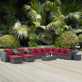 Modway Sojourn 11 Piece Outdoor Patio Sunbrella® Sectional Set - Canvas Red - Lifestyle