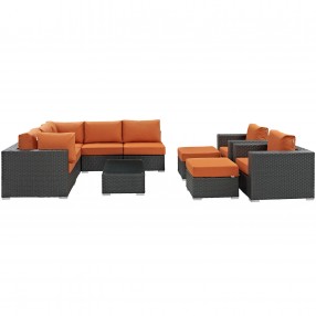 Modway Sojourn 10 Piece Outdoor Patio Sunbrella® Sectional Set - Canvas Tuscan - Set in Front Angle
