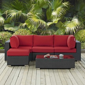 Modway Sojourn 5 Piece Outdoor Patio Sunbrella® Sectional Set - Canvas Red - Lifestyle