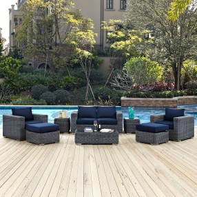 Modway Summon 8 Piece Outdoor Patio Sunbrella® Sectional Set - Canvas Navy - Lifestyle