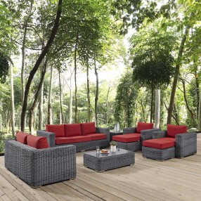 Modway Summon 9 Piece Outdoor Patio Sunbrella® Sectional Set - Canvas Red - Lifestyle