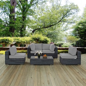 Modway Summon 5 Piece Outdoor Patio Sunbrella® Sectional Set - Canvas Gray - Lifestyle