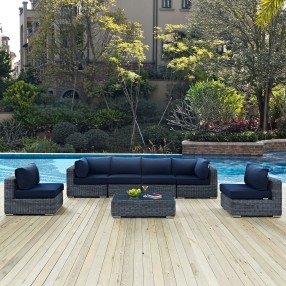 Modway Summon 7 Piece Outdoor Patio Sunbrella® Sectional Set - Canvas Navy - Lifestyle