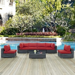 Modway Summon 7 Piece Outdoor Patio Sunbrella® Sectional Set - Canvas Red - Lifestyle