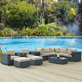 Modway Summon 10 Piece Outdoor Patio Sunbrella® Sectional Set - Antique Canvas Beige - Lifestyle