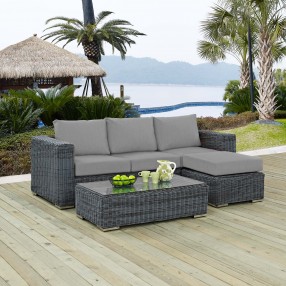 Modway Summon 3 Piece Outdoor Patio Sunbrella® Sectional Set in Canvas Gray - Lifestyle