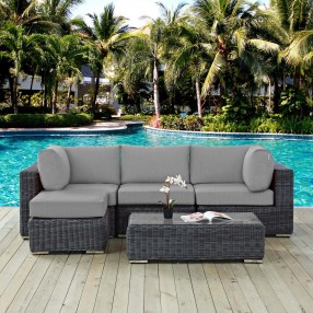 Modway Summon 5 Piece Outdoor Patio Sunbrella® Sectional Set in Canvas Gray - Lifestyle