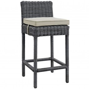 Modway Summon Outdoor Patio Sunbrella® Bar Stool in Antique Canvas Beige - Front Side Angle