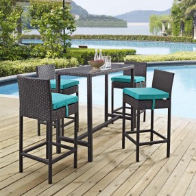 Modway Convene 5 Piece Outdoor Patio Pub Set in Espresso Turquoise - Lifestyle
