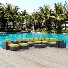Modway Convene 11 Piece Outdoor Patio Sectional Set - Espresso Peridot - Lifestyle