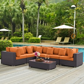 Modway Convene 7 Piece Outdoor Patio Sectional Set - Expresso Orange - Lifestyle