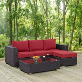 Modway Convene 3 Piece Outdoor Patio Sofa Set - Espresso Red - Lifestyle