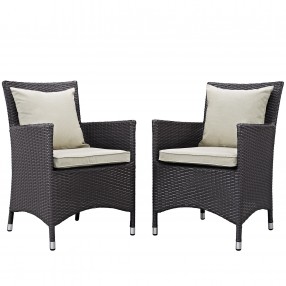 Modway Convene 2 Piece Outdoor Patio Dining Set in Espresso Beige - Set in Front Side Angle