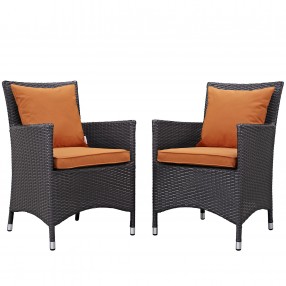 Modway Convene 2 Piece Outdoor Patio Dining Set in Espresso Orange - Set in Front Side Angle