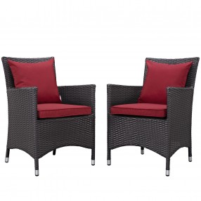 Modway Convene 2 Piece Outdoor Patio Dining Set - Espresso Red - Set in Front Side Angle